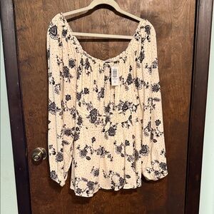 Torrid Cream and Black Floral Blouse